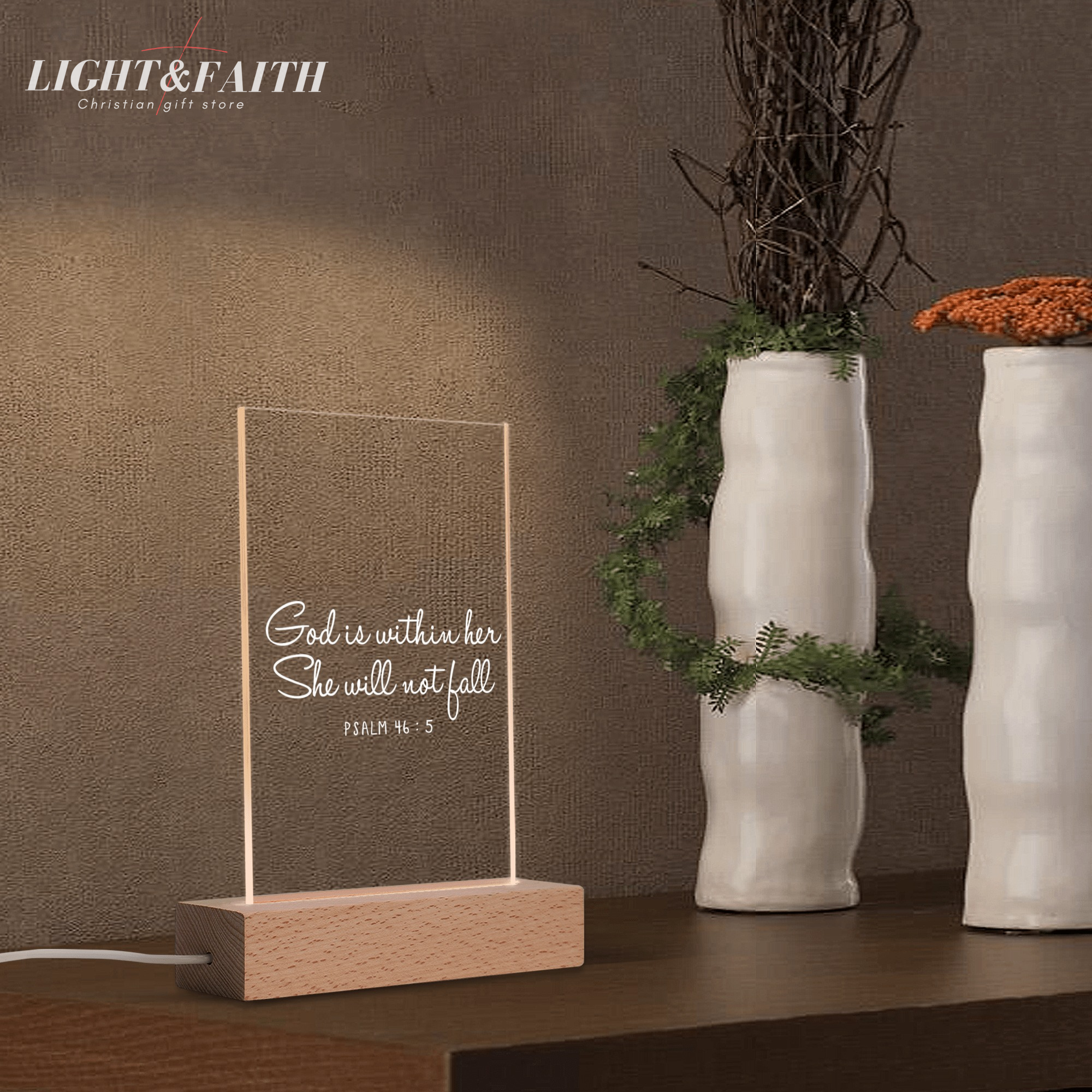 God Is Within Her -  Psalm 46:5 LED Light, Christian Bible Verse Lamp, Inspirational Acrylic Night Light, Religious Home Decor, Faith Gift for Believers. NLLAF38